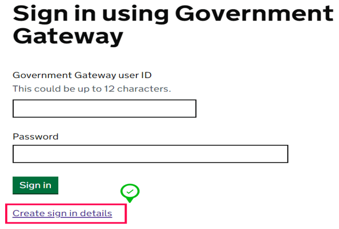 Create Sign in using government gateway